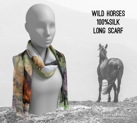 WILD HORSES SILK LONG SCARF