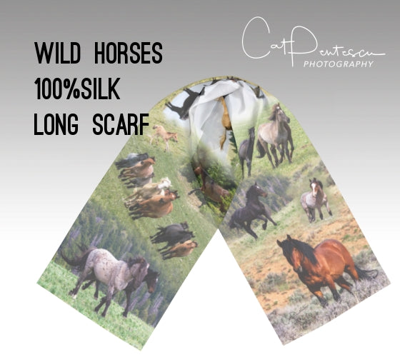 WILD HORSES SILK LONG SCARF