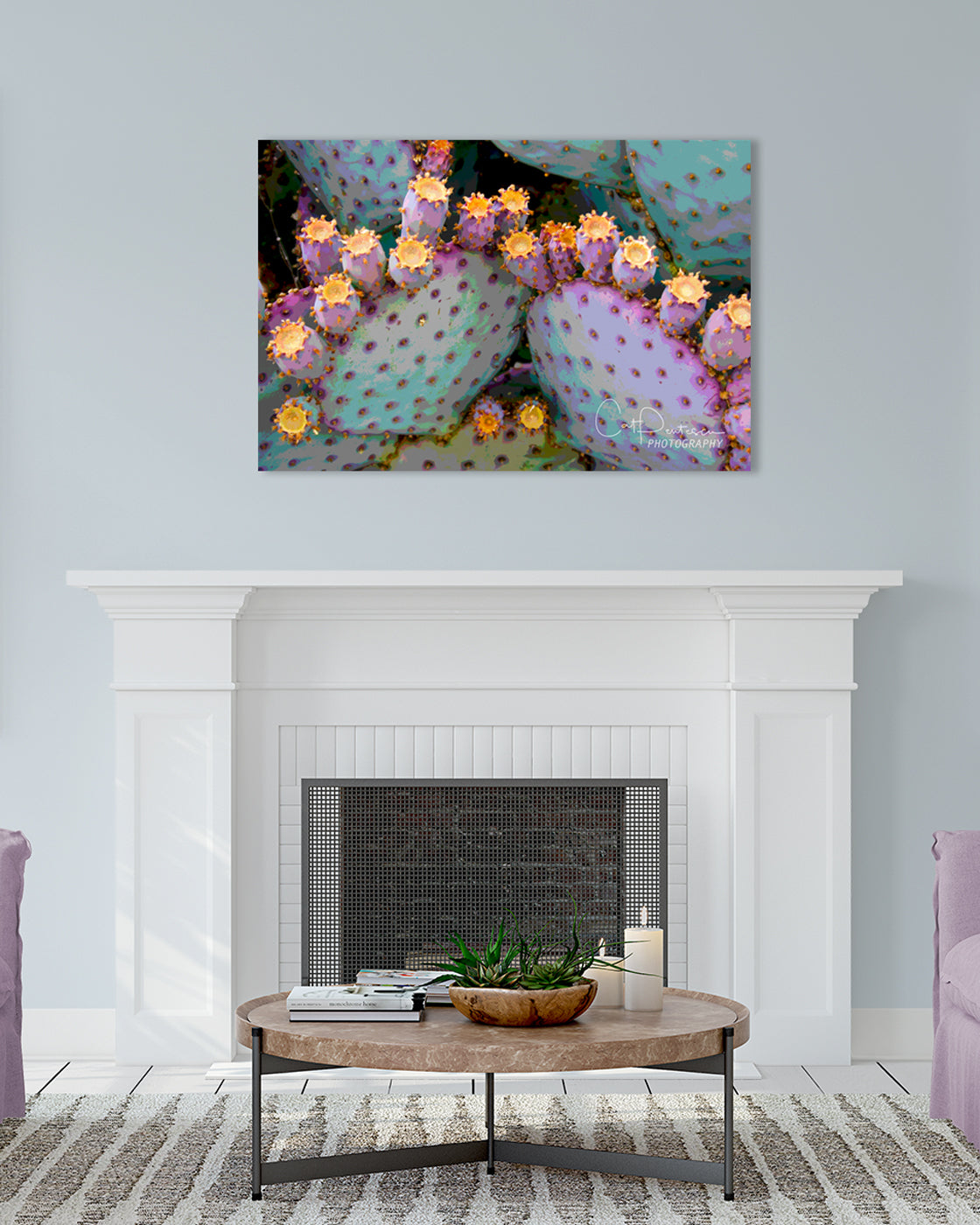 Artistic image of colorful cactus plant over fireplace